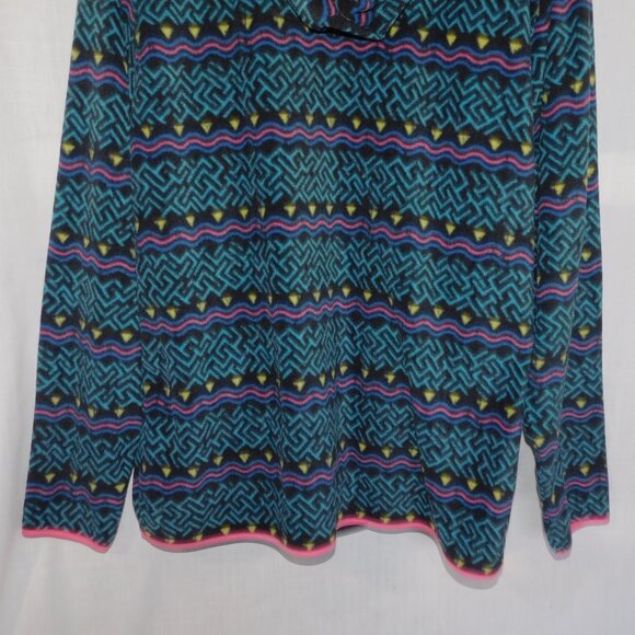 Valor Collective Mens L 1/4 Zip Hooded Fleece Black Pink Blue Geometric Hoodie - Picture 10 of 12